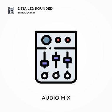 Ses karışımı ayrıntılı yuvarlak doğrusal renk vektörü simgesi. Web mobil UI ögesi için resimleme sembolü tasarım şablonu. Düzenlenebilir vuruşlarda mükemmel renk modern piktogram. İş projeniz için ses karıştırma simgeleri