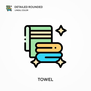 Havlu ayrıntılı yuvarlak doğrusal renk vektör simgesi. Web mobil UI ögesi için resimleme sembolü tasarım şablonu. Düzenlenebilir vuruşlarda mükemmel renk modern piktogram. İş projeniz için havlu simgeleri