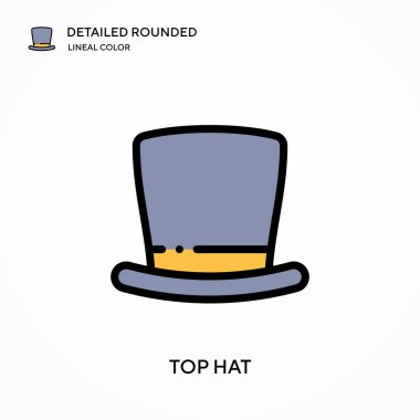 Silindir şapkalı ayrıntılı yuvarlak doğrusal renk vektör simgesi. Web mobil UI ögesi için resimleme sembolü tasarım şablonu. Düzenlenebilir vuruşlarda mükemmel renk modern piktogram. İş projeniz için silindir şapka simgeleri