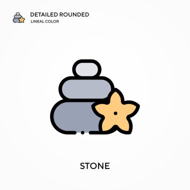 Taş detaylı yuvarlak doğrusal renk vektör ikonu. Web mobil UI ögesi için resimleme sembolü tasarım şablonu. Düzenlenebilir vuruşlarda mükemmel renk modern piktogram. İş projeniz için taş simgeleri