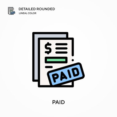 Ayrıntılı yuvarlak doğrusal renk vektörü ikonu ödemiş. Web mobil UI ögesi için resimleme sembolü tasarım şablonu. Düzenlenebilir vuruşlarda mükemmel renk modern piktogram. İş projeniz için ödenen simgeler