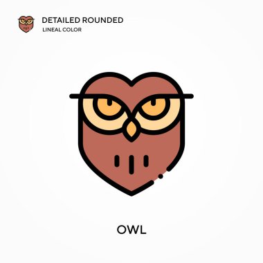 Baykuş detaylı yuvarlak doğrusal renk vektör ikonu. Web mobil UI ögesi için resimleme sembolü tasarım şablonu. Düzenlenebilir vuruşlarda mükemmel renk modern piktogram. İş projeniz için baykuş simgeleri