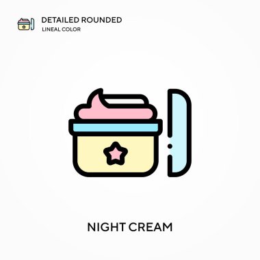 Gece kremi detaylı yuvarlak doğrusal renk vektör ikonu. Web mobil UI ögesi için resimleme sembolü tasarım şablonu. Düzenlenebilir vuruşlarda mükemmel renk modern piktogram. İş projeniz için gece kremi simgeleri