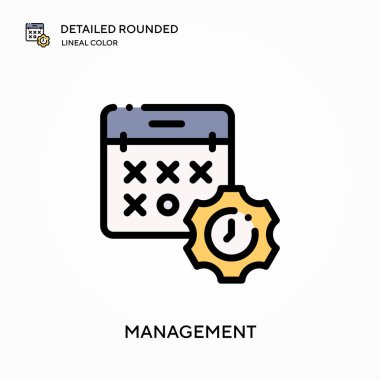 Yönetim ayrıntılı yuvarlak doğrusal renk vektörü simgesi. Web mobil UI ögesi için resimleme sembolü tasarım şablonu. Düzenlenebilir vuruşlarda mükemmel renk modern piktogram. İş projeniz için yönetici simgeleri