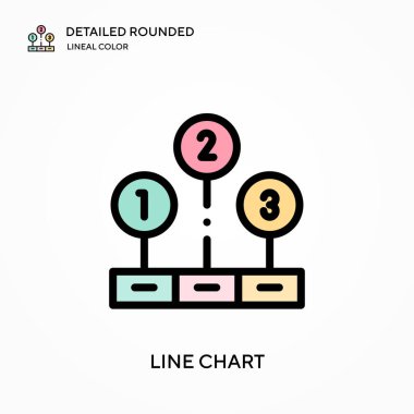 Çizgi çizelgesi yuvarlak doğrusal renk vektörü simgesini detaylı olarak açıkladı. Web mobil UI ögesi için resimleme sembolü tasarım şablonu. Düzenlenebilir vuruşlarda mükemmel renk modern piktogram. İş projeniz için satır çizelgesi simgeleri