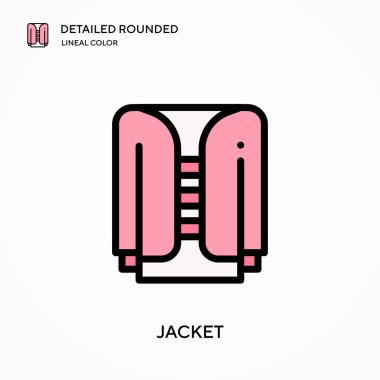 Ceket ayrıntılı yuvarlak doğrusal renk vektör ikonu. Web mobil UI ögesi için resimleme sembolü tasarım şablonu. Düzenlenebilir vuruşlarda mükemmel renk modern piktogram. İş projeniz için ceket simgeleri