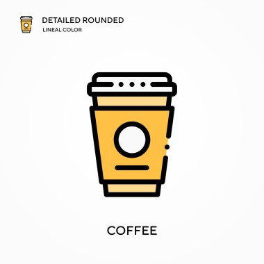 Kahve detaylı yuvarlak doğrusal renk vektör ikonu. Web mobil UI ögesi için resimleme sembolü tasarım şablonu. Düzenlenebilir vuruşlarda mükemmel renk modern piktogram. İş projeniz için kahve simgeleri