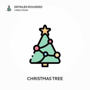 Noel ağacı yuvarlak doğrusal renk vektör simgesini detaylandırdı. Web mobil UI ögesi için resimleme sembolü tasarım şablonu. Düzenlenebilir vuruşlarda mükemmel renk modern piktogram. İş projeniz için Noel ağacı simgeleri