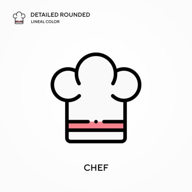 Şef ayrıntılı yuvarlak doğrusal renk vektör simgesi. Web mobil UI ögesi için resimleme sembolü tasarım şablonu. Düzenlenebilir vuruşlarda mükemmel renk modern piktogram. İş projeniz için aşçı simgeleri