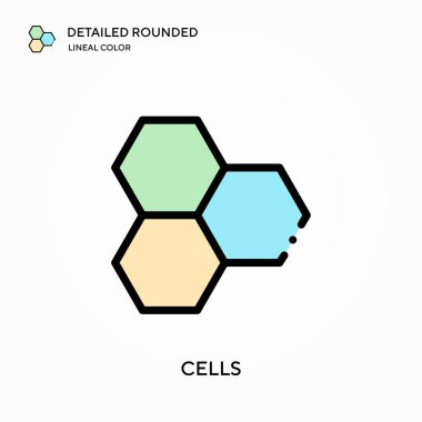 Hücreler ayrıntılı yuvarlak doğrusal renk vektör ikonu. Web mobil UI ögesi için resimleme sembolü tasarım şablonu. Düzenlenebilir vuruşlarda mükemmel renk modern piktogram. İş projeniz için hücre simgeleri