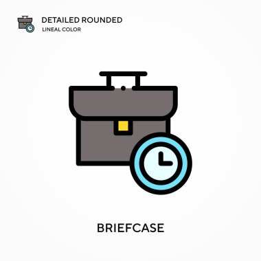 Evrak çantası ayrıntılı yuvarlak doğrusal renk vektör simgesi. Web mobil UI ögesi için resimleme sembolü tasarım şablonu. Düzenlenebilir vuruşlarda mükemmel renk modern piktogram. İş projeniz için evrak çantası simgeleri
