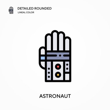 Astronot ayrıntılı yuvarlak doğrusal renk vektör ikonu. Web mobil UI ögesi için resimleme sembolü tasarım şablonu. Düzenlenebilir vuruşlarda mükemmel renk modern piktogram. İş projeniz için astronot simgeleri