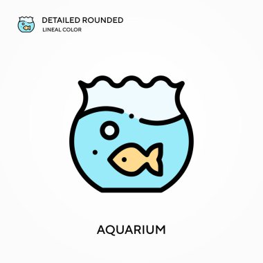 Akvaryum ayrıntılı yuvarlak lineal renk vektör ikonu. Web mobil UI ögesi için resimleme sembolü tasarım şablonu. Düzenlenebilir vuruşlarda mükemmel renk modern piktogram. İş projeniz için akvaryum simgeleri