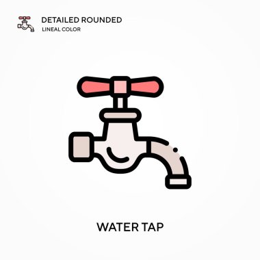 Su musluğu ayrıntılı yuvarlak doğrusal renk vektör simgesi. Web mobil UI ögesi için resimleme sembolü tasarım şablonu. Düzenlenebilir vuruşlarda mükemmel renk modern piktogram. İş projeniz için su musluğu simgeleri