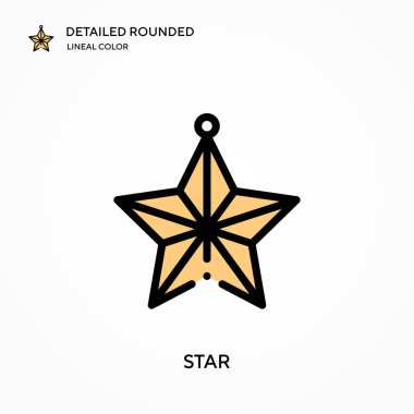 Yıldız detaylı yuvarlak doğrusal renk vektör simgesi. Web mobil UI ögesi için resimleme sembolü tasarım şablonu. Düzenlenebilir vuruşlarda mükemmel renk modern piktogram. İş projeniz için yıldız simgeleri