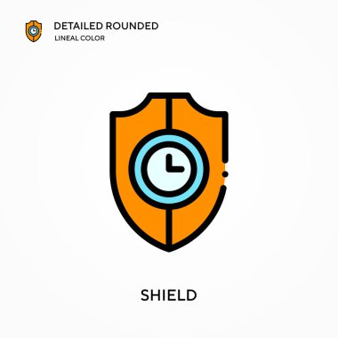 Kalkan detaylı yuvarlak doğrusal renk vektör simgesi. Web mobil UI ögesi için resimleme sembolü tasarım şablonu. Düzenlenebilir vuruşlarda mükemmel renk modern piktogram. İş projeniz için kalkan simgeleri