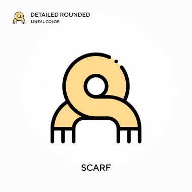 Atkı ayrıntılı yuvarlak doğrusal renk vektör simgesi. Web mobil UI ögesi için resimleme sembolü tasarım şablonu. Düzenlenebilir vuruşlarda mükemmel renk modern piktogram. İş projeniz için eşarp simgeleri