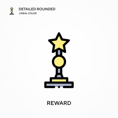 Ayrıntılı yuvarlak doğrusal renk vektör simgesini ödüllendir. Web mobil UI ögesi için resimleme sembolü tasarım şablonu. Düzenlenebilir vuruşlarda mükemmel renk modern piktogram. İş projeniz için ödül simgeleri
