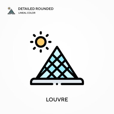 Louvre ayrıntılı yuvarlak lineal renk vektör ikonu. Web mobil UI ögesi için resimleme sembolü tasarım şablonu. Düzenlenebilir vuruşlarda mükemmel renk modern piktogram. İş projeniz için Louvre simgeleri