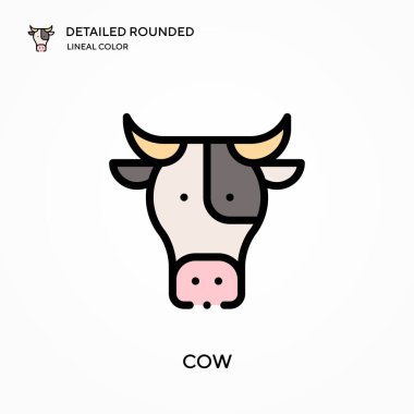 İnek ayrıntılı yuvarlak doğrusal renk vektör simgesi. Web mobil UI ögesi için resimleme sembolü tasarım şablonu. Düzenlenebilir vuruşlarda mükemmel renk modern piktogram. İş projeniz için inek simgeleri