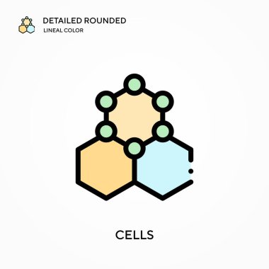 Hücreler ayrıntılı yuvarlak doğrusal renk vektör ikonu. Web mobil UI ögesi için resimleme sembolü tasarım şablonu. Düzenlenebilir vuruşlarda mükemmel renk modern piktogram. İş projeniz için hücre simgeleri
