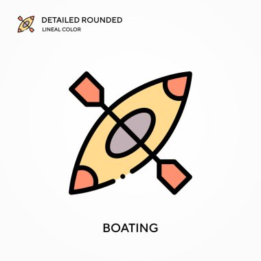 Tekne detaylı yuvarlak doğrusal renk vektör simgesi. Web mobil UI ögesi için resimleme sembolü tasarım şablonu. Düzenlenebilir vuruşlarda mükemmel renk modern piktogram. İş projeniz için tekne simgeleri