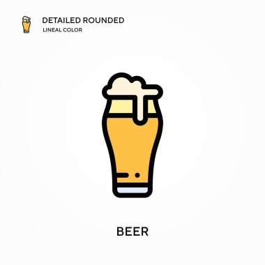 Bira detaylı yuvarlak doğrusal renk vektör simgesi. Web mobil UI ögesi için resimleme sembolü tasarım şablonu. Düzenlenebilir vuruşlarda mükemmel renk modern piktogram. İş projeniz için bira simgeleri