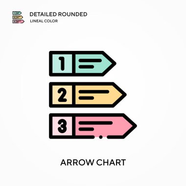 Ok şeması yuvarlak doğrusal renk vektörü simgesini detaylı olarak açıkladı. Web mobil UI ögesi için resimleme sembolü tasarım şablonu. Düzenlenebilir vuruşlarda mükemmel renk modern piktogram. İş projeniz için ok çizelgesi simgeleri