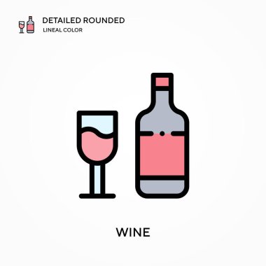 Şarap detaylı yuvarlak doğrusal renk vektör ikonu. Web mobil UI ögesi için resimleme sembolü tasarım şablonu. Düzenlenebilir vuruşlarda mükemmel renk modern piktogram. İş projeniz için şarap simgeleri