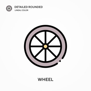 Tekerlek detaylı yuvarlak doğrusal renk vektör simgesi. Web mobil UI ögesi için resimleme sembolü tasarım şablonu. Düzenlenebilir vuruşlarda mükemmel renk modern piktogram. İş projeniz için tekerlek simgeleri