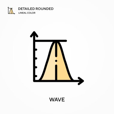 Dalga detaylı yuvarlak doğrusal renk vektör simgesi. Web mobil UI ögesi için resimleme sembolü tasarım şablonu. Düzenlenebilir vuruşlarda mükemmel renk modern piktogram. İş projeniz için dalga simgeleri