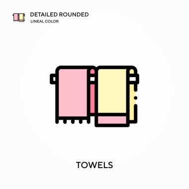 Havlular ayrıntılı yuvarlak doğrusal renk vektör simgesi. Web mobil UI ögesi için resimleme sembolü tasarım şablonu. Düzenlenebilir vuruşlarda mükemmel renk modern piktogram. İş projeniz için havlu simgeleri