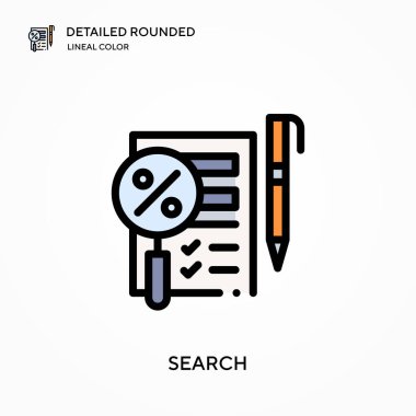 Ayrıntılı yuvarlak doğrusal renk vektör simgesini ara. Web mobil UI ögesi için resimleme sembolü tasarım şablonu. Düzenlenebilir vuruşlarda mükemmel renk modern piktogram. İş projeniz için simgeleri arayın