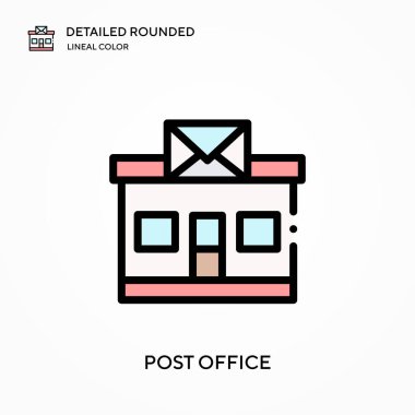 Postane yuvarlak doğrusal renk vektörü simgesini detaylı olarak açıkladı. Web mobil UI ögesi için resimleme sembolü tasarım şablonu. Düzenlenebilir vuruşlarda mükemmel renk modern piktogram. İş projeniz için postane simgeleri