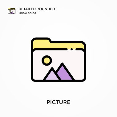 Resim ayrıntılı yuvarlak doğrusal renk vektör simgesi. Web mobil UI ögesi için resimleme sembolü tasarım şablonu. Düzenlenebilir vuruşlarda mükemmel renk modern piktogram. İş projeniz için resim simgeleri