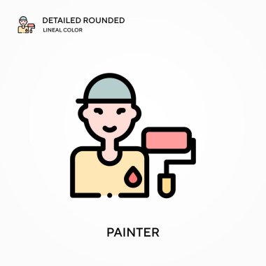 Boyacı ayrıntılı yuvarlak doğrusal renk vektör simgesi. Web mobil UI ögesi için resimleme sembolü tasarım şablonu. Düzenlenebilir vuruşlarda mükemmel renk modern piktogram. İş projeniz için ressam simgeleri