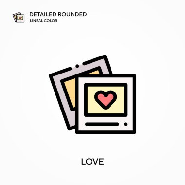 Aşk ayrıntılı yuvarlak doğrusal renk vektör ikonu. Web mobil UI ögesi için resimleme sembolü tasarım şablonu. Düzenlenebilir vuruşlarda mükemmel renk modern piktogram. İş projeniz için aşk simgeleri