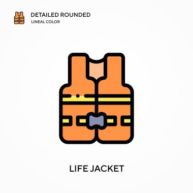 Can yeleği yuvarlak doğrusal renk vektör simgesini detaylı olarak açıkladı. Web mobil UI ögesi için resimleme sembolü tasarım şablonu. Düzenlenebilir vuruşlarda mükemmel renk modern piktogram. İş projeniz için can yeleği simgeleri