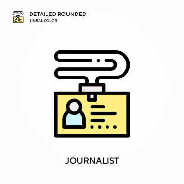 Gazeteci yuvarlak lineal renk vektörü simgesini detaylı olarak açıkladı. Web mobil UI ögesi için resimleme sembolü tasarım şablonu. Düzenlenebilir vuruşlarda mükemmel renk modern piktogram. İş projeniz için gazeteci simgeleri