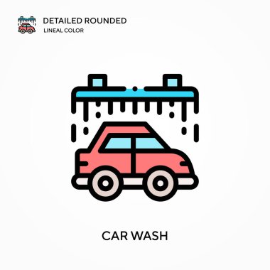 Araba yıkama, yuvarlak doğrusal renk vektör ikonu detaylı. Web mobil UI ögesi için resimleme sembolü tasarım şablonu. Düzenlenebilir vuruşlarda mükemmel renk modern piktogram. İş projeniz için araba yıkama simgeleri