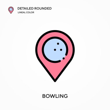 Bowling detaylı yuvarlak doğrusal renk vektör simgesi. Web mobil UI ögesi için resimleme sembolü tasarım şablonu. Düzenlenebilir vuruşlarda mükemmel renk modern piktogram. İş projeniz için bovling simgeleri