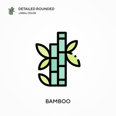 Bambu detaylı yuvarlak doğrusal renk vektör simgesi. Web mobil UI ögesi için resimleme sembolü tasarım şablonu. Düzenlenebilir vuruşlarda mükemmel renk modern piktogram. İş projeniz için bambu simgeleri