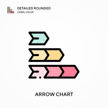 Ok şeması yuvarlak doğrusal renk vektörü simgesini detaylı olarak açıkladı. Web mobil UI ögesi için resimleme sembolü tasarım şablonu. Düzenlenebilir vuruşlarda mükemmel renk modern piktogram. İş projeniz için ok çizelgesi simgeleri