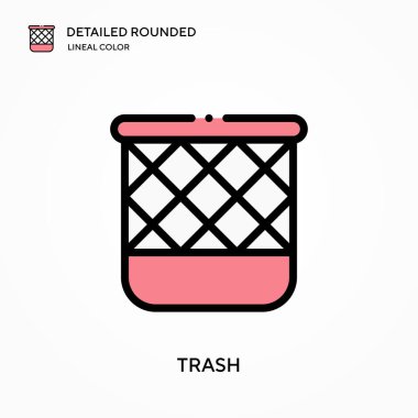 Çöp detaylı yuvarlak lineal renk vektör simgesi. Web mobil UI ögesi için resimleme sembolü tasarım şablonu. Düzenlenebilir vuruşlarda mükemmel renk modern piktogram. İş projeniz için çöp simgeleri