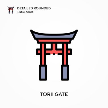 Torii kapısı yuvarlak lineal renk vektör simgesi detaylı. Web mobil UI ögesi için resimleme sembolü tasarım şablonu. Düzenlenebilir vuruşlarda mükemmel renk modern piktogram. İş projeniz için Torii kapı simgeleri