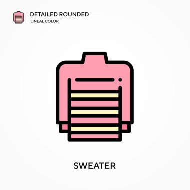 Süveter ayrıntılı yuvarlak doğrusal renk vektör ikonu. Web mobil UI ögesi için resimleme sembolü tasarım şablonu. Düzenlenebilir vuruşlarda mükemmel renk modern piktogram. İş projeniz için süveter simgeleri