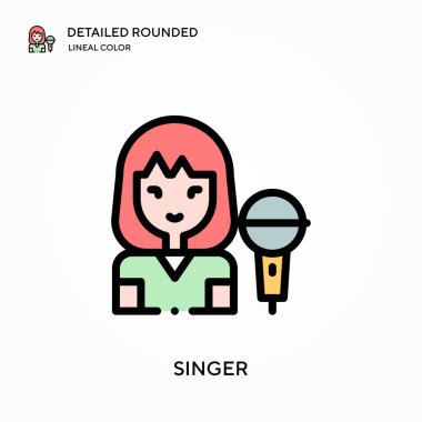 Şarkıcı yuvarlak doğrusal renk vektör simgesini detaylı olarak anlattı. Web mobil UI ögesi için resimleme sembolü tasarım şablonu. Düzenlenebilir vuruşlarda mükemmel renk modern piktogram. İş projeniz için şarkıcı simgeleri