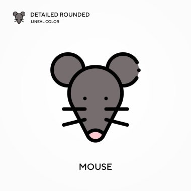 Fare ayrıntılı yuvarlak doğrusal renk vektörü simgesi. Web mobil UI ögesi için resimleme sembolü tasarım şablonu. Düzenlenebilir vuruşlarda mükemmel renk modern piktogram. İş projeniz için fare simgeleri