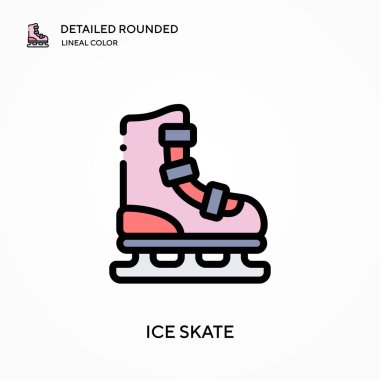 Buz pateni ayrıntılı yuvarlak doğrusal renk vektör ikonu. Web mobil UI ögesi için resimleme sembolü tasarım şablonu. Düzenlenebilir vuruşlarda mükemmel renk modern piktogram. İş projeniz için buz pateni simgeleri