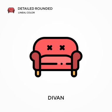 Divan yuvarlak lineal renk vektör simgesini detaylı olarak açıkladı. Web mobil UI ögesi için resimleme sembolü tasarım şablonu. Düzenlenebilir vuruşlarda mükemmel renk modern piktogram. İş projeniz için divan simgeleri